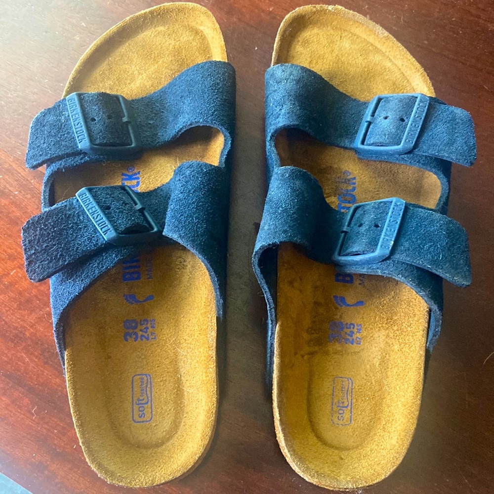 Navy Birkenstocks size 38/7.5 in excellent used condition.  Worn once